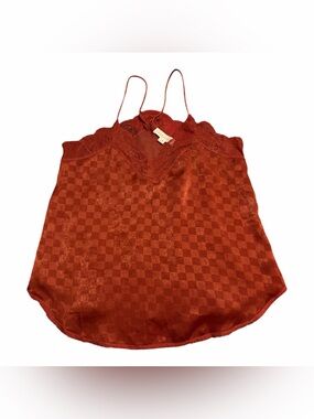 lovestitch Rust Burnt Orange Checkered Satin Lace Cami